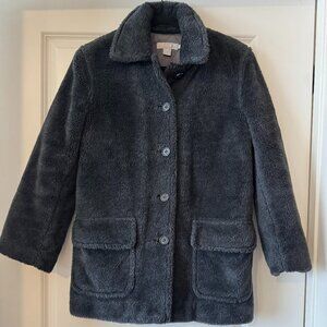 90's J.Crew Sherpa Fleece Coat — Charcoal Gray (Small)